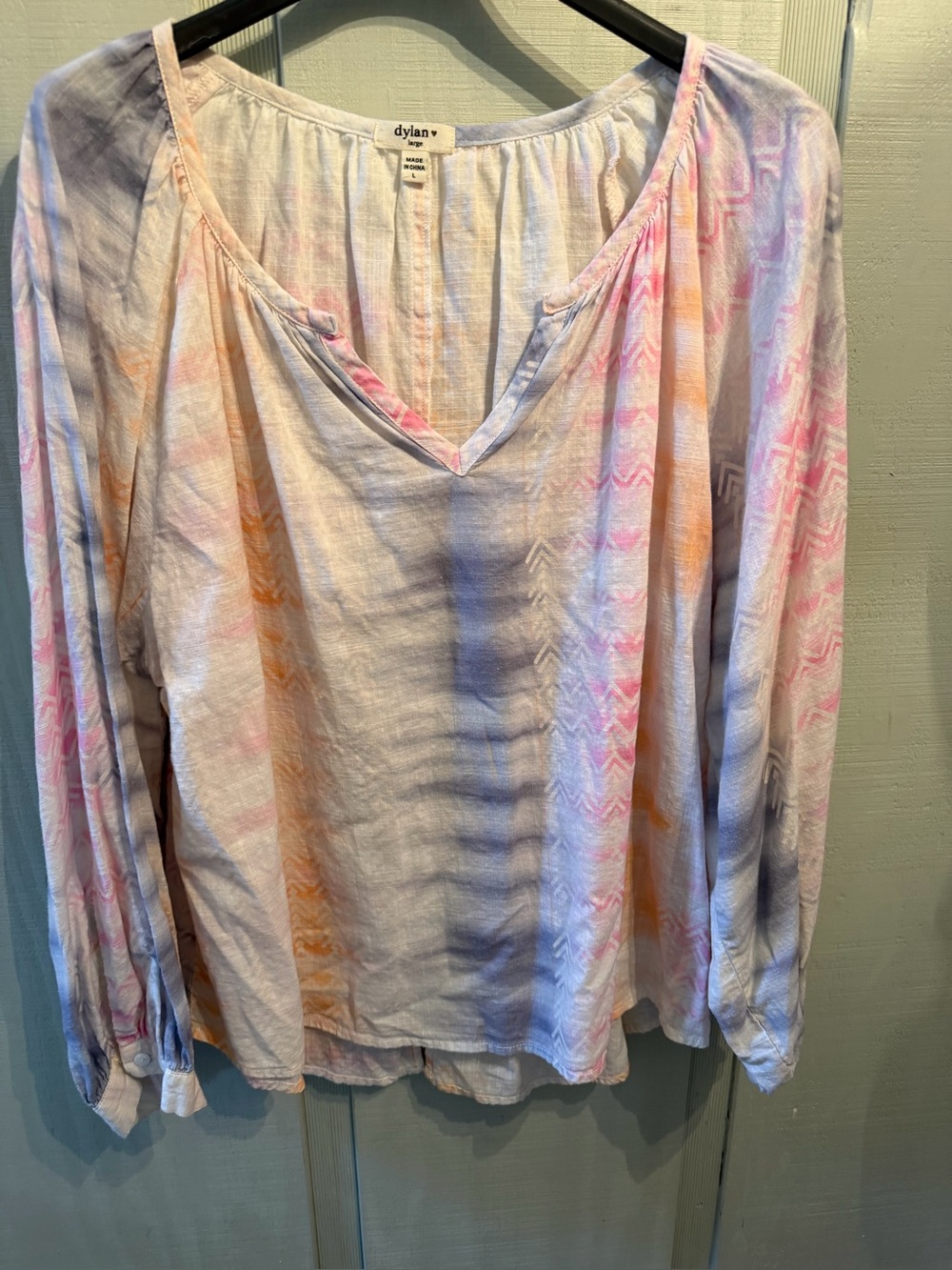 dylan Embroidered V-Neck Long-Sleeve Top in Pastel Multi